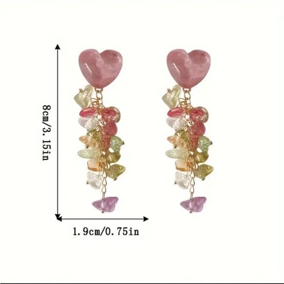 Pink Heart Shaped Tassel Earrings - Picture 4 of 4